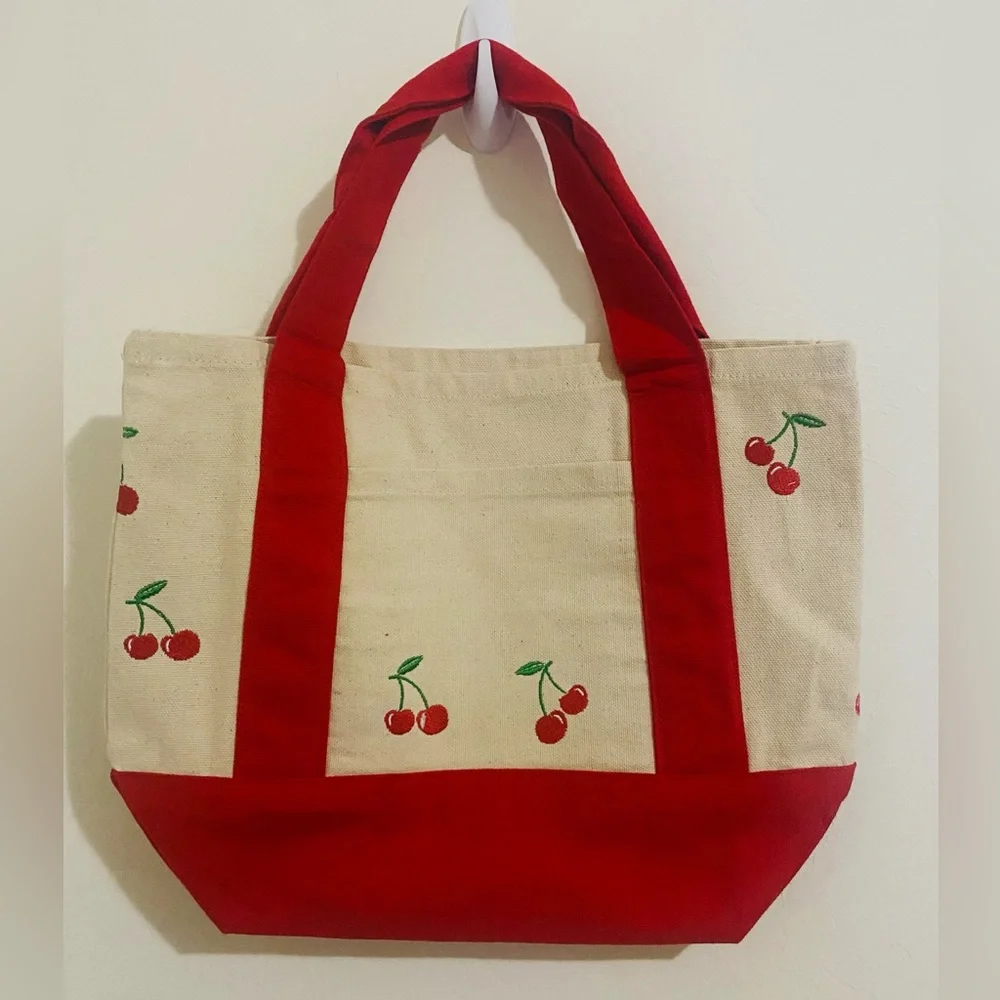 Mini Canvas Tote with Cherry embroidery - Picture 3 of 3